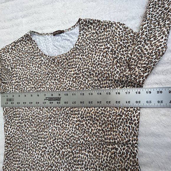 J. McLaughlin Womens Leopard Print 3/4 Sleeve Top Medium Brown Stretch Casual - Picture 7 of 8
